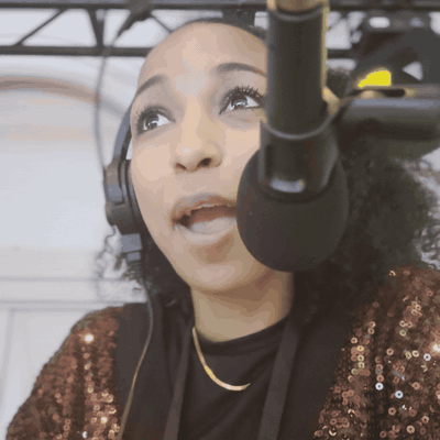 Looping clip: Chelsea on headset, live on the mic as Wells Fargo's Live Voice MC