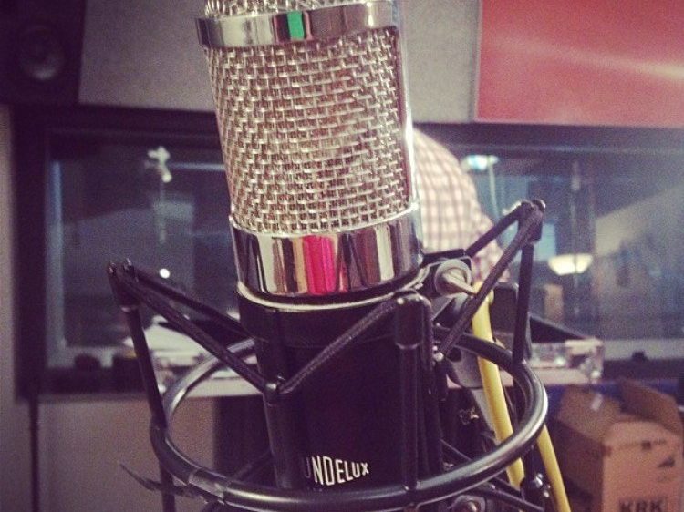 A condenser mic in a recording studio
